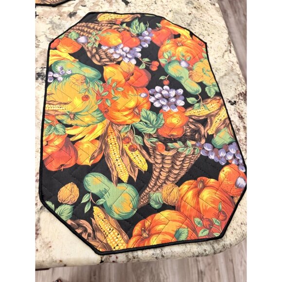 4 VTG Fall Harvest Quilted Placemats Cornucopia Pumpkin Thanksgiving table top - Picture 4 of 15
